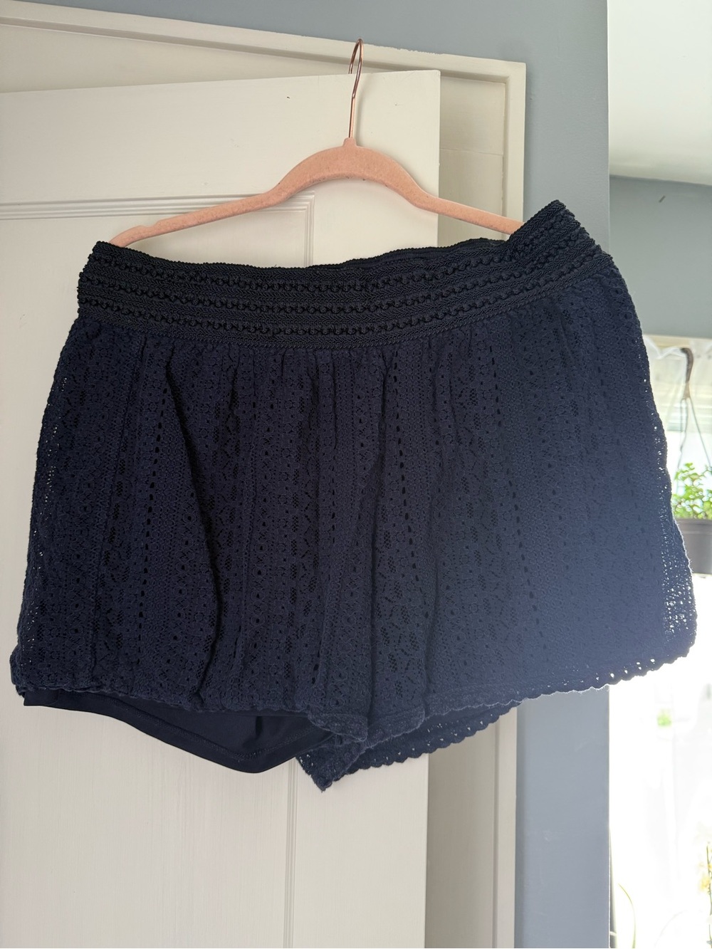 Maurices Navy Lace Short with Smocked Waist